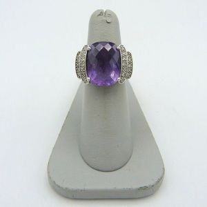 925 sterling silver, 9.32ct. Lavender amethyst statement ring CZ accents.